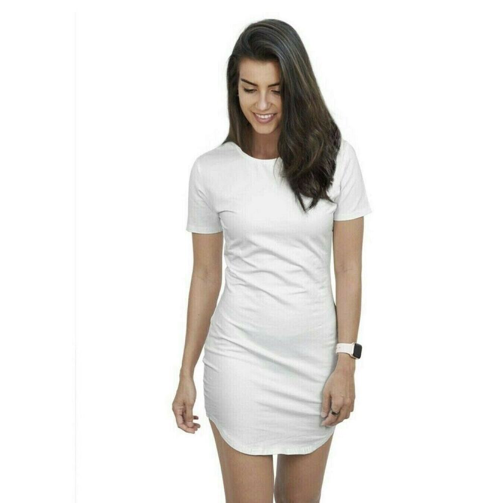 CHERRY MELLOW Summer Casual T-Shirt Dress Bodycon LA Fitted White Mini Stretch M